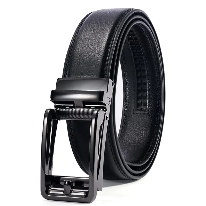 

Black Ratchet Leather Men's Belt Jeans Casual Belt Business Automatic Buckle Belt