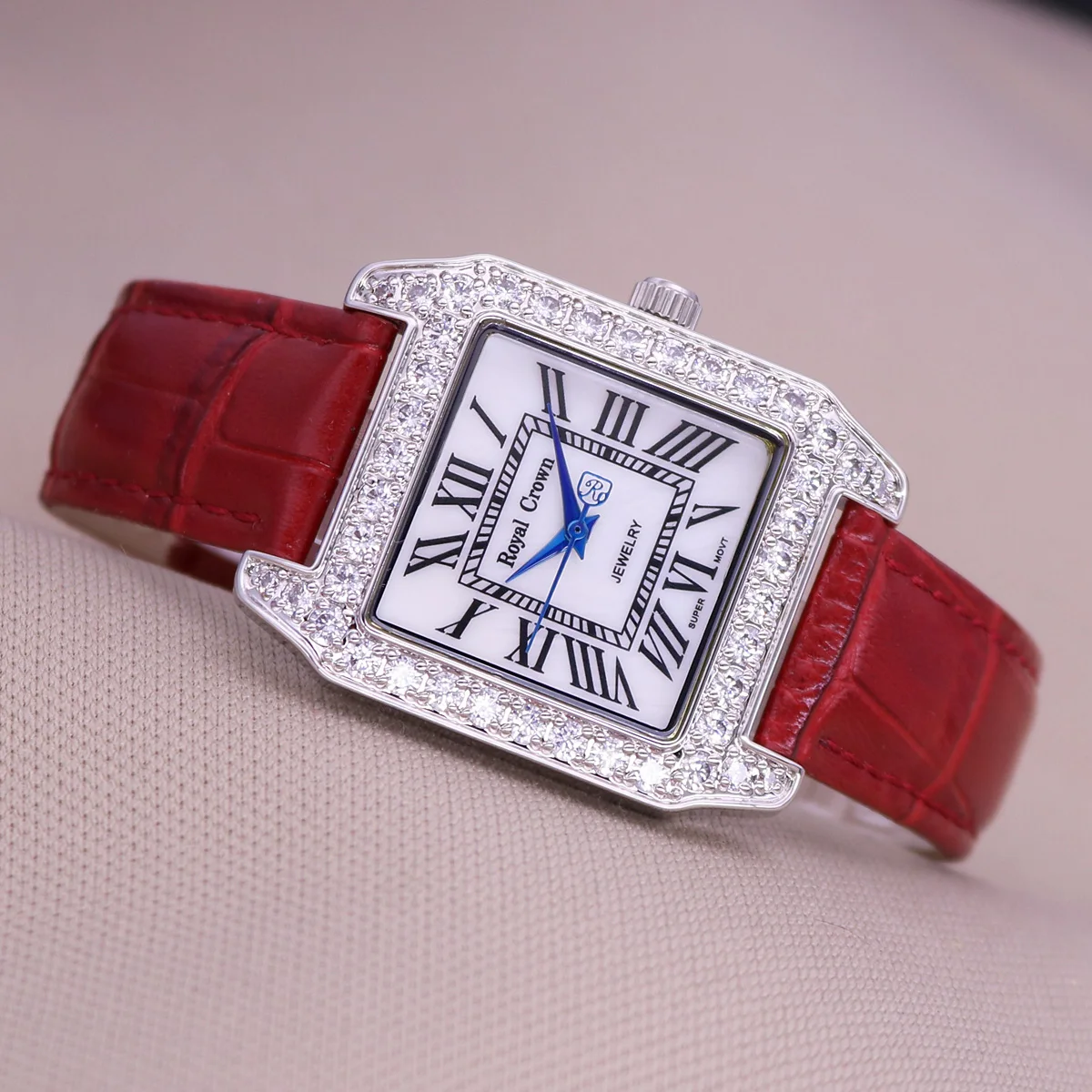 

Royal Crown Luxury Jewelry Lady Women's Watch Fashion Crystal Hours Dress Leather Bracelet Rhinestone Girl Birthday Gift Box