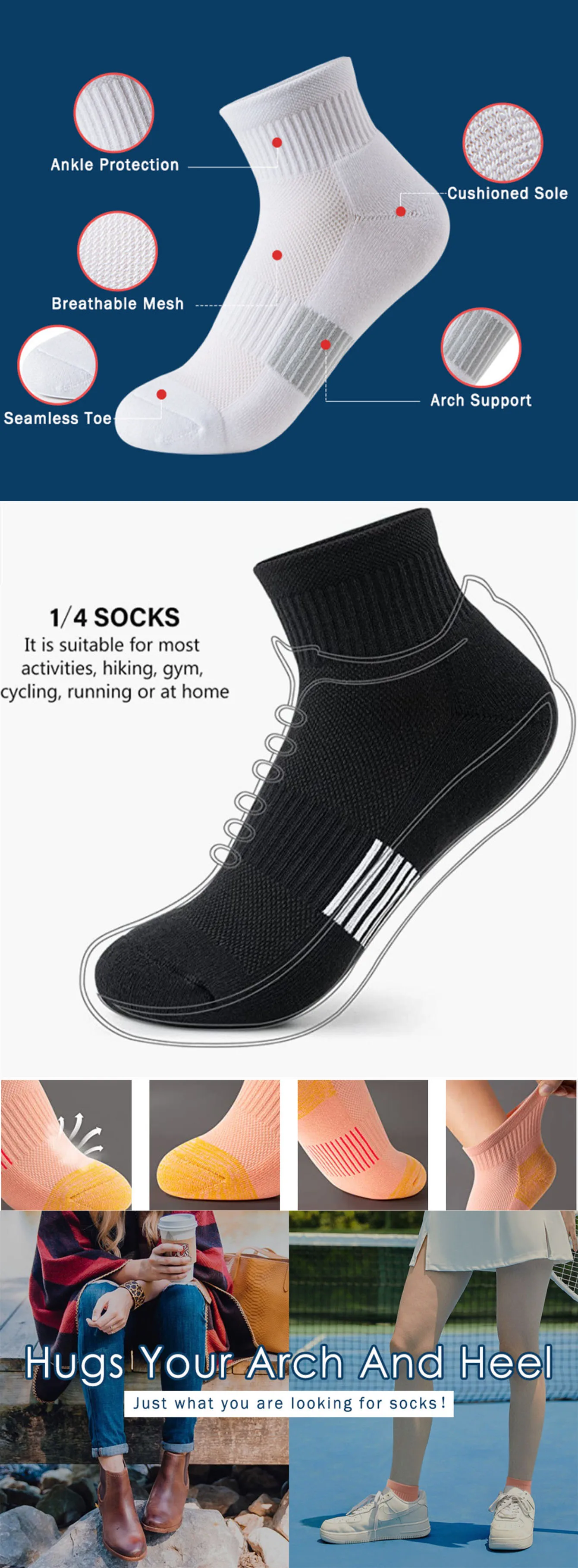 Men's Striped Socks - 6 Pairs Mid-Calf Business Style Vertical Striped Breathable Socks