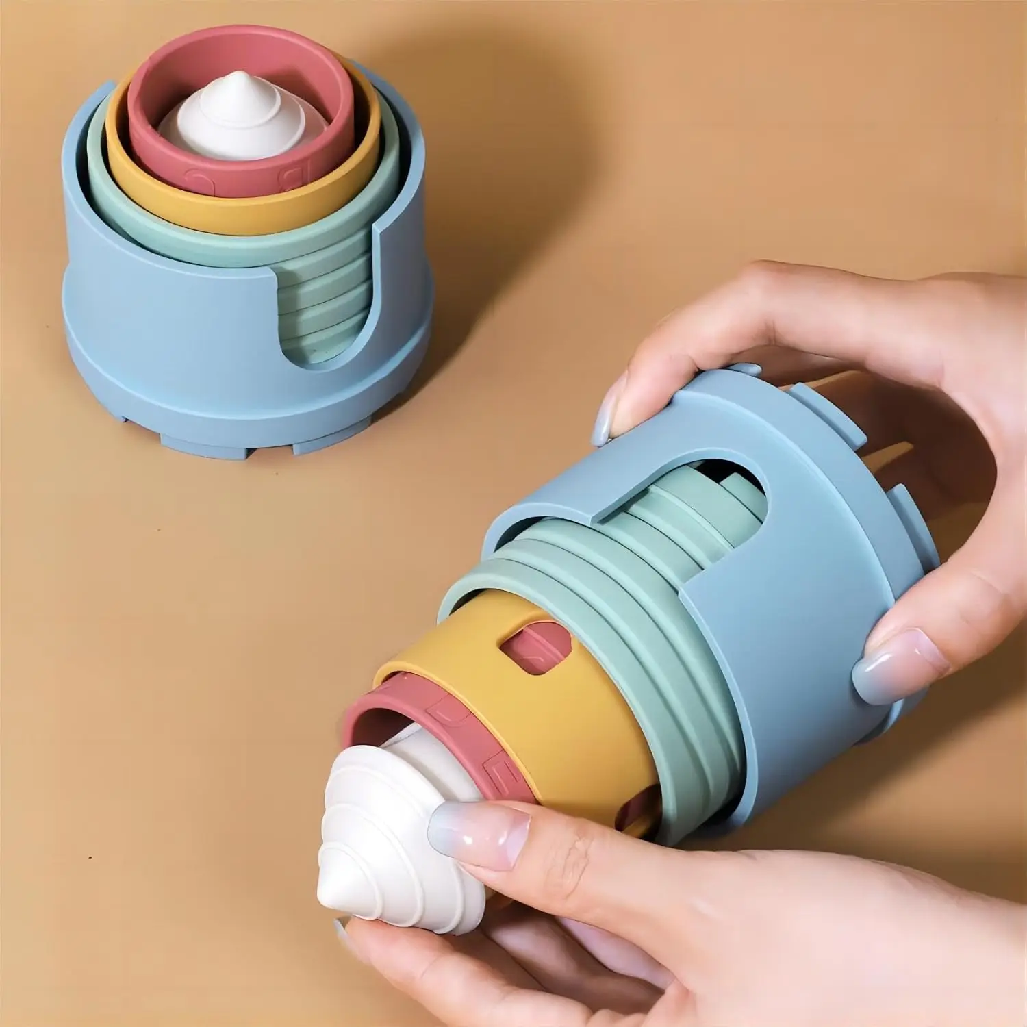 Silicone Stacking Cups Teething Toys for Babies Castle Learning Tower for Infants Toddlers Soft Bath Toy 1-3 Years gift 5Pcs/SET