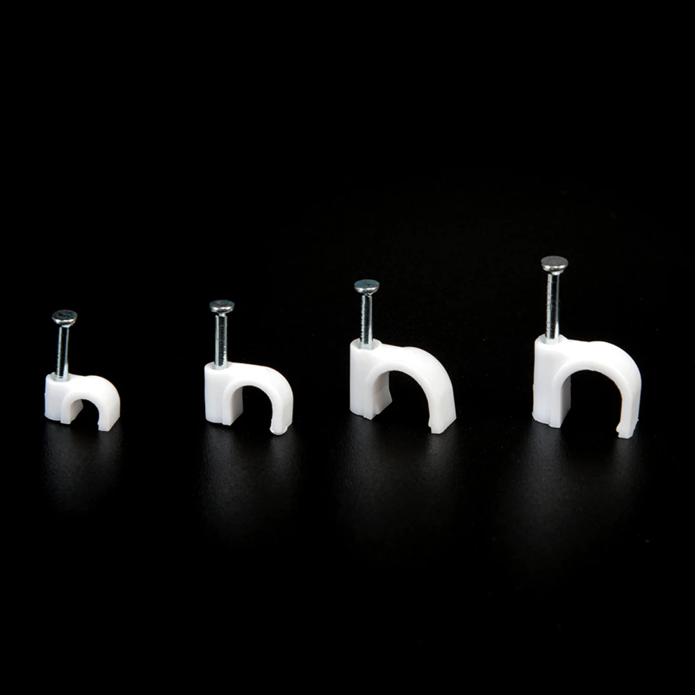 100PCS Round Cable Wire Clips 4mm 6mm 8mm 10mm Cable Management RG6 CAT6 RJ45 Steel Nail Wire Clamp Round Square Type