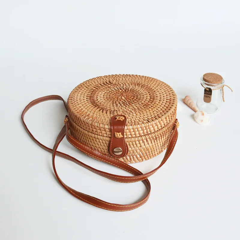 

Round Straw Bag Handbags Women Bali Vintage Summer Rattan Handmade Woven Design Beach Circle Travel Crossbody Shoulder Bag 2023