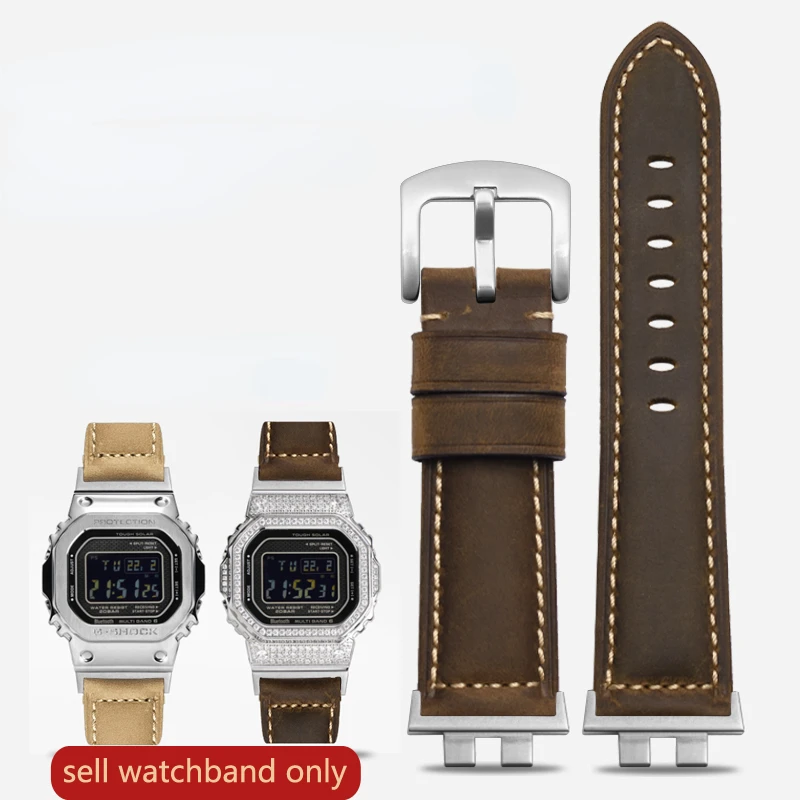 Cinturino Per Orologio In Vera Pelle Per Il G-Shock Casio Gmw-B5000 Small Silver Bar Accessori Per Cinturini Morbidi E Confortevoli Da Uomo 22Mm