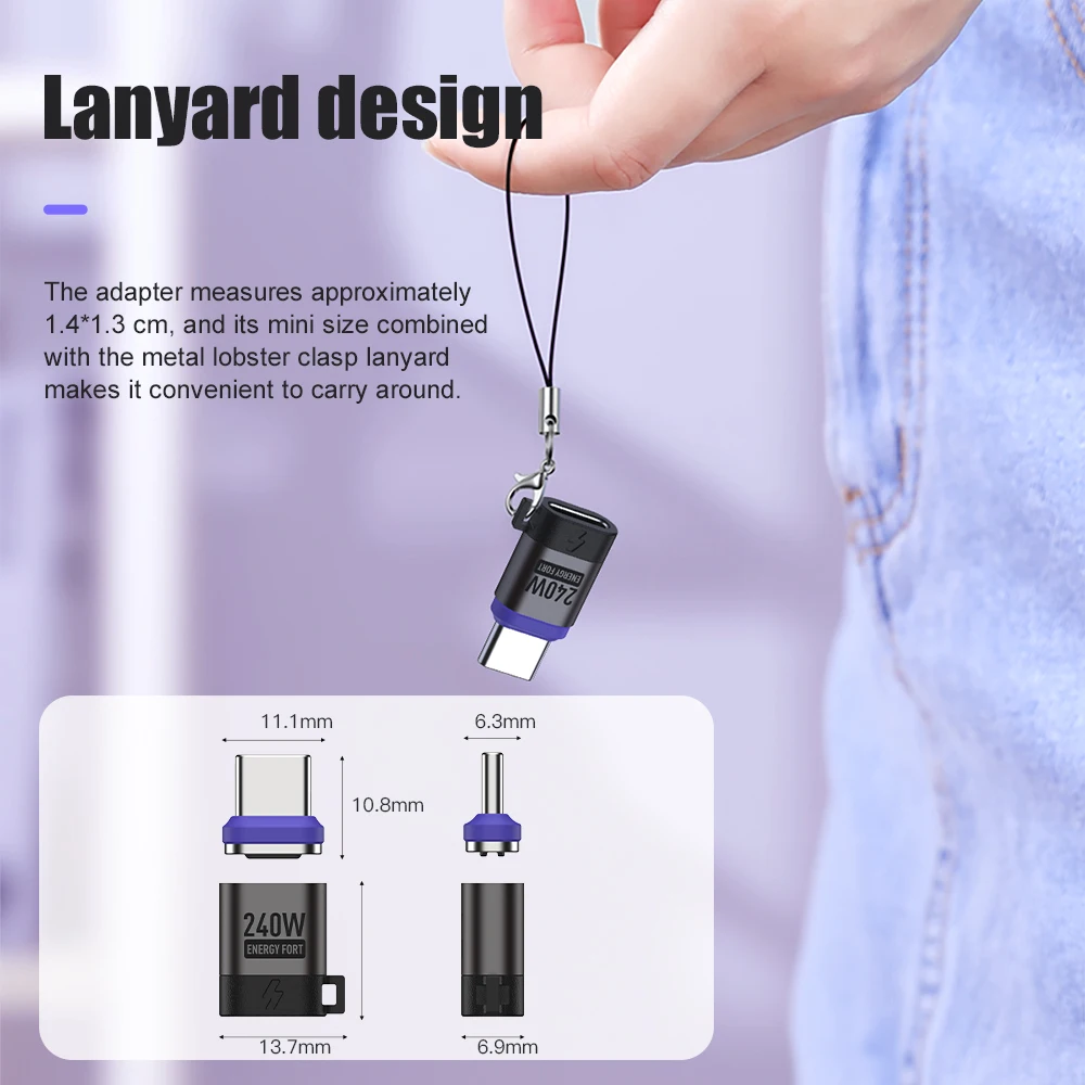 240W Magnetic Type C Adapter PD3.0 Fast Charging USB C Connector 480Mbps Data Transfer Extender For Samsung Phone Laptop type c adapter charging adapter cable kit charging cable adapter magnetic cable adapter charger power adapter magnetic charging adapter
