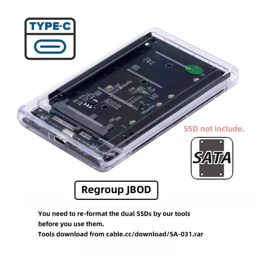 Chenyang-듀얼 NGFF B + M 키 M.2 SSD 카드 JBOD Raid0 스팬 브리지-USB3.0 유형 C USB-C 2.5 인치 SATA 콤보 인클로저