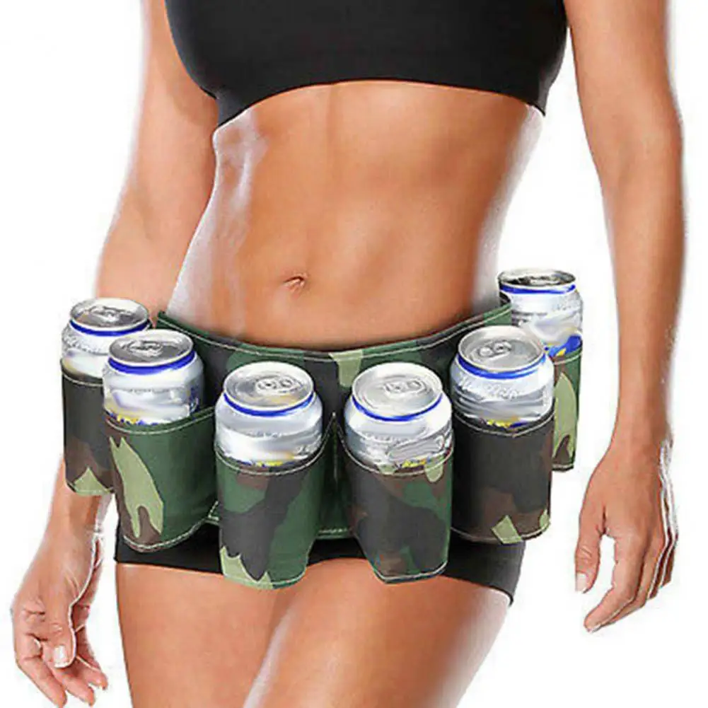 Beer Can Belt Foldable Multi-compartment Zipper Pocket Portable Drink Bottle Storage Bag Camping Accessories