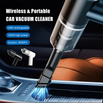 120W Wireless Car Vacuum Cleaner Rechargeable 6000PA Portable Handheld Vacuum Washable Filter With LED Light For Car Home Office