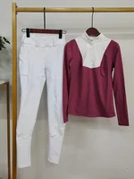 MXLLINA Women Equestrian Clothes Set Horse Riding Long Sleeve T-shirts And Pants Sports Suit Competition Trainning Riding Wear 2
