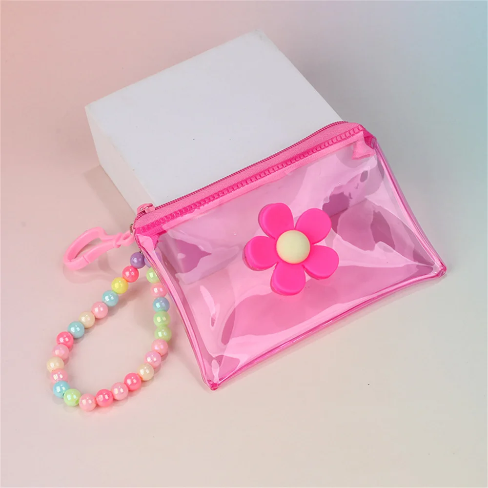 Flower Transparent Coin Purse Colorful Mini Portable Earphone Storage Bag With Key Chain Card Holder Organizer Zipper Wallet