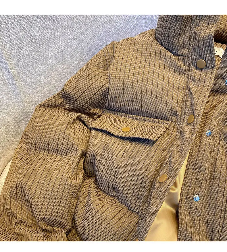 Design Cropped Puffer Jacket Autumn Winter Cotton Coat Pockets Long Sleeve Single-breasted Parkas Women Clothes Trend Streetwear