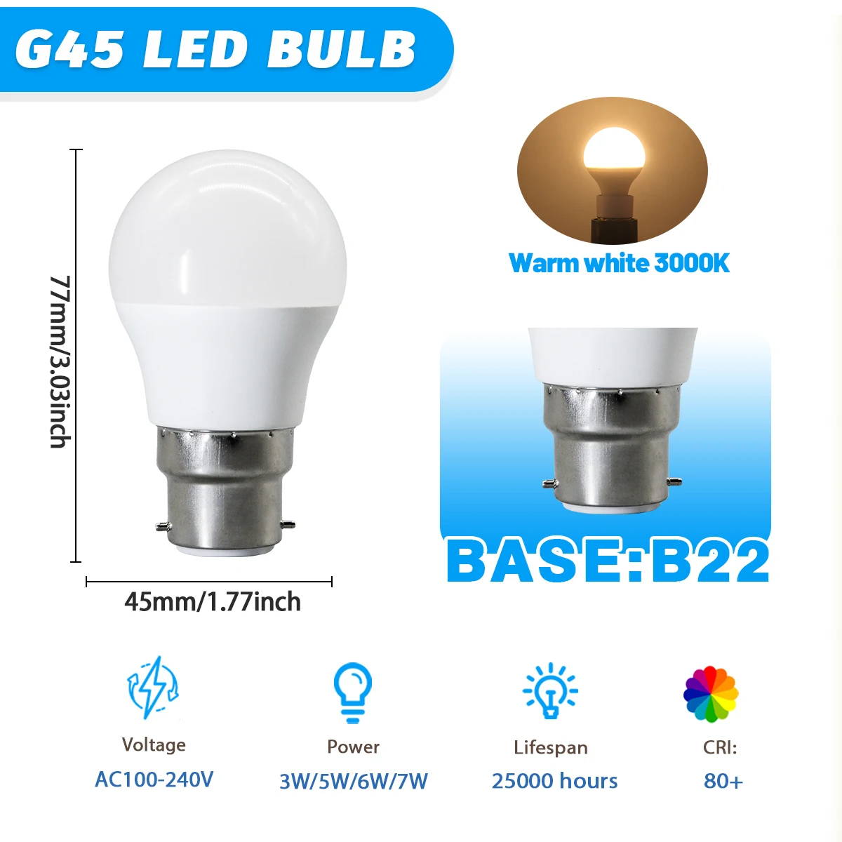 Eco-Friendly Non-Flicker Mini LED Bulb with Adjustable Wattage and Color Temperature Options