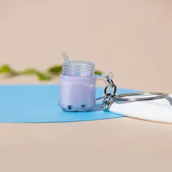 Adorable Mini Boba Milk Tea Keychain - Kawaii Bubble Tea Key Ring Gift - 8 cm (Purple)