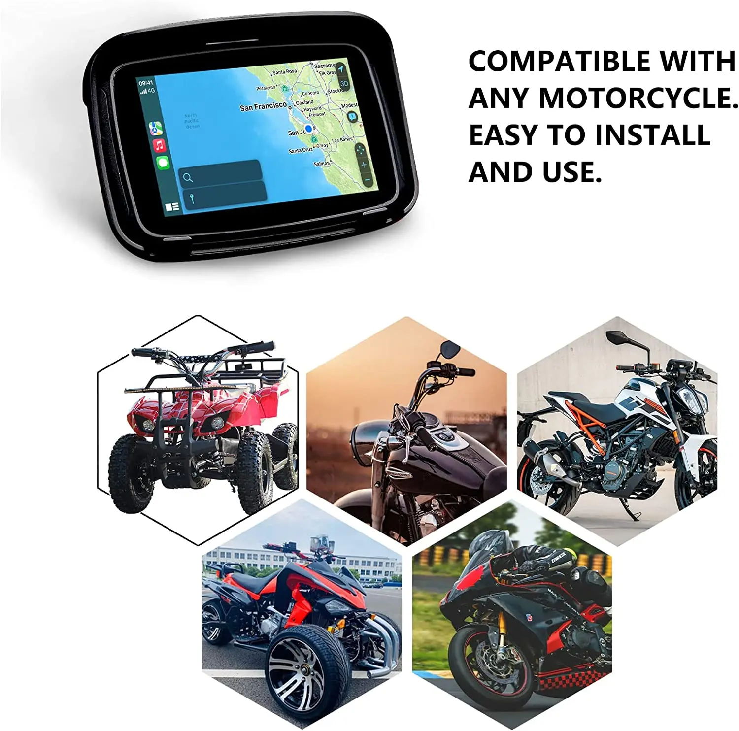 5InchPortableGPSNavigationMotorcycleWaterproofAppleCarplayDisplayMotorcycleWireless