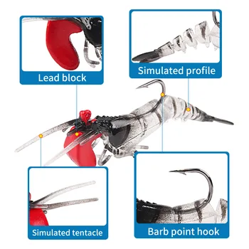 5pcs Soft Shrimp Lure Rigs Fishing Tackle Hooks Jigs Lifelike Swimbait Suitable for Freshwater/Saltwater 2