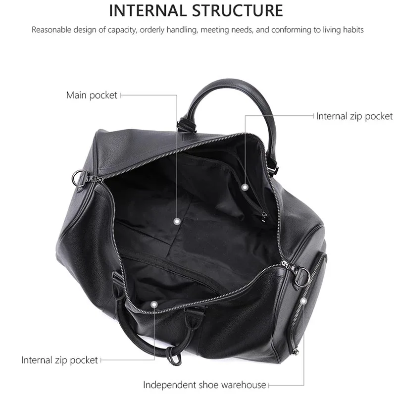 Genuine Leather Travel Bag Men Women Big Capacity Soft Casual Black Travel Duffel Carry Hand Luggage bags Shoulder Bag