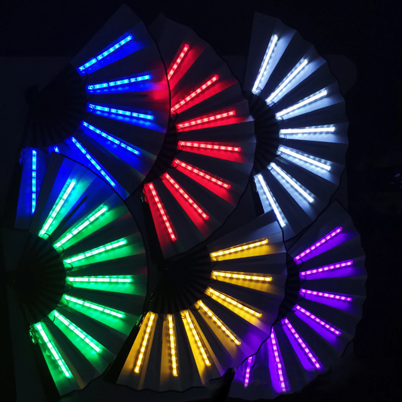 

Folding LED Glowing Fan Hand Held Luminous Fan for Birthday Party Wedding Dance DJ Show Stage Performance Props Light Up Fan