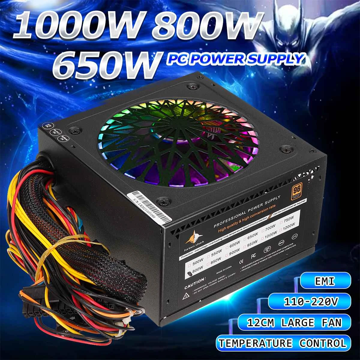 650/800/1000w Pc Power Supply Passive Pfc Power Supply 12cm Rgb Silent