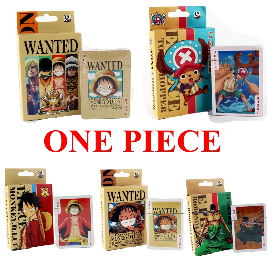 54Pcs/Set One Piece Figures Collectible Monkey D. Luffy Chopper Poker Card Roronoa Zoro Playing Cards Box Packing Kids Gift Toys