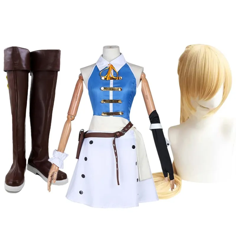 

Lucy Heartfilia Cosplay Costume Fairy Anime Fantasy Tail Adult Women Dress Wig Shoes Boot Outfits Halloween Carnival Party Suit