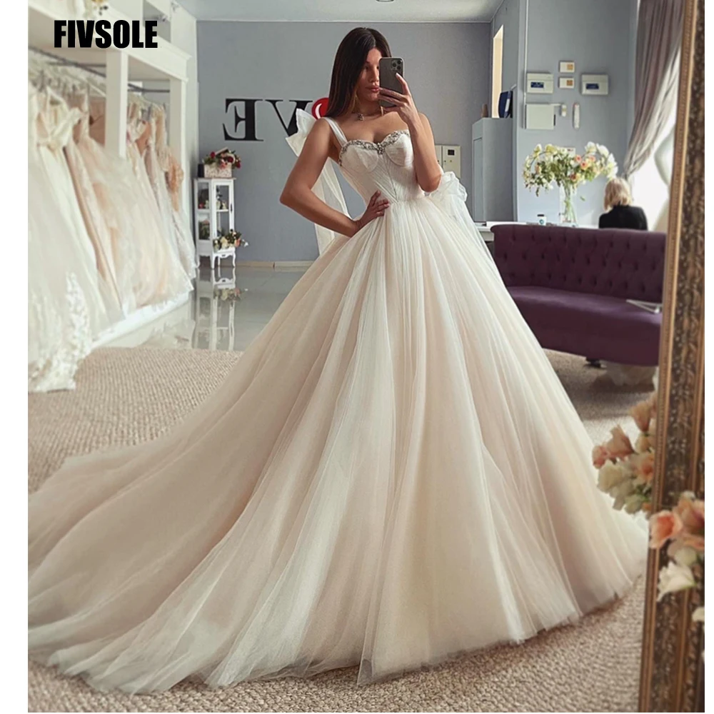 

Fivsole Sweetheart Tulle Ball Gown Wedding Dresses Spaghetti Straps Crystals Robe De Mariee Vestido Branco Vestidos Para Mujer