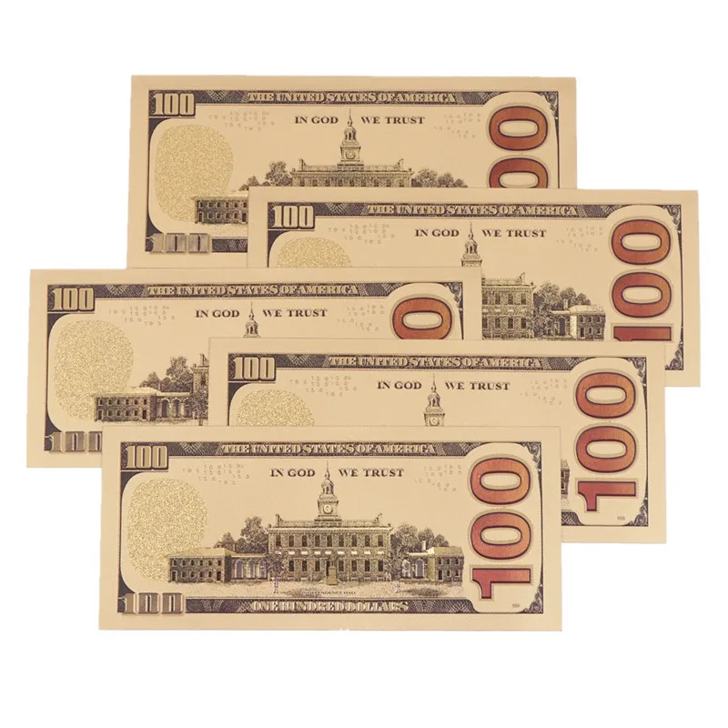 US$100 dollar 24k Gold Foil Golden USD Paper Money Banknotes Crafts 5pcs