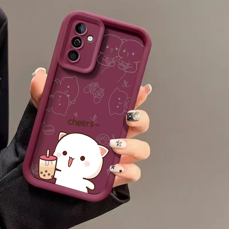 Cartoon Peach Mochi Cat Couple Case - Cute Animal Paired Soft Cover