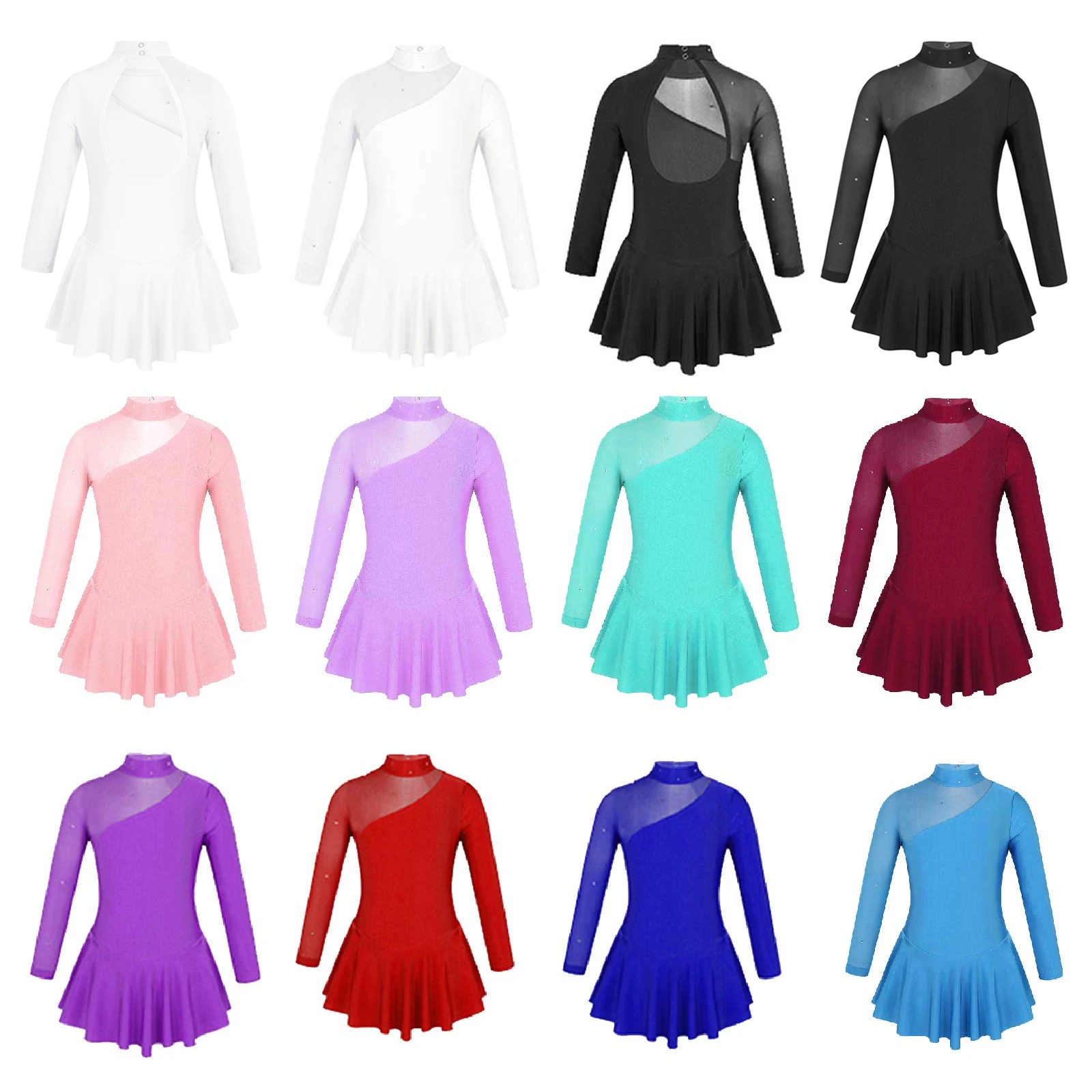 

Children Girls Ballet Dress Figure Skating Dress Long Sleeve Body Jersey Leotard Ballerina Latin Dance Dress Gymnastic Clothes