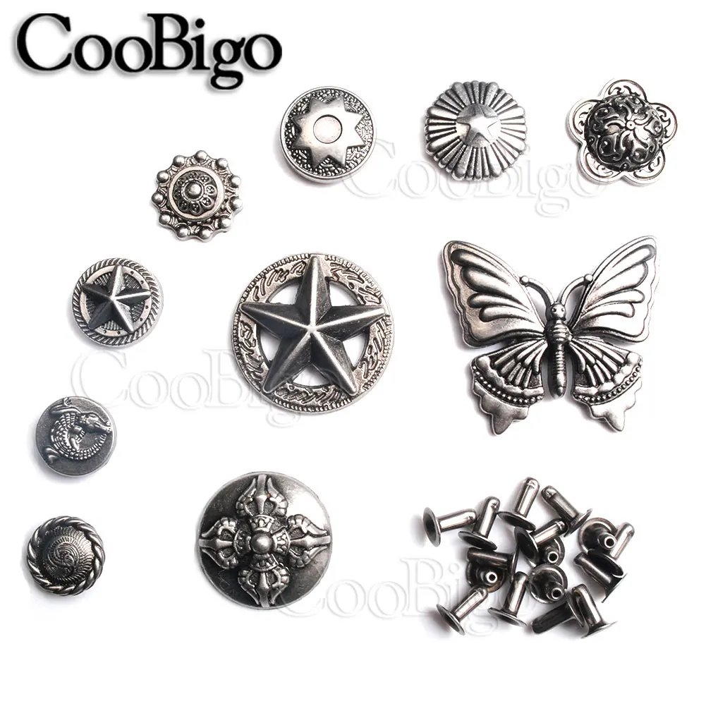 

5Sets Metal Stud Rivets Spikes Retro Rivet Button Decor Leather Clothing Garment DIY Craft Accessories Butterfly Flower