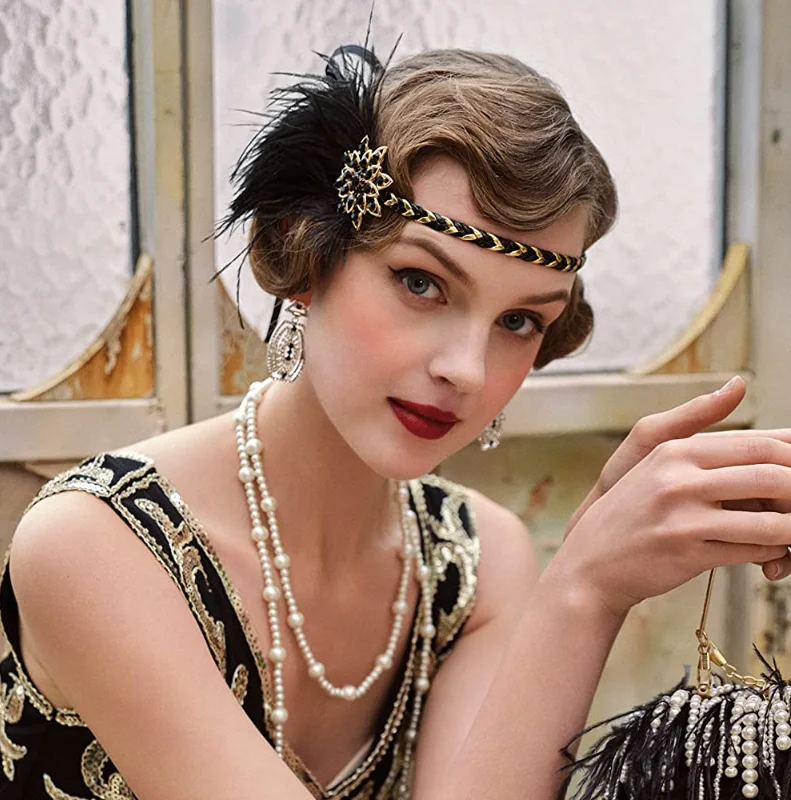 

1920s Flapper Headband Roaring 20s Headpiece Gatsby Ostrich Feather Headpiece with Crystal