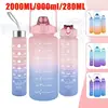 3PCS Sports Water Bottle for Running Drinking Bottle 2L Motivational with Time Marker Stickers Portable Reusable Plastic Cups
