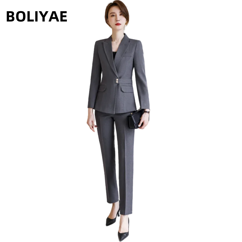 

Официальные Женские деловые костюмы Boliyae с брюками, куртками, пальто и юбка, профессиональная рабочая одежда, комплект брюк, осенне-зимние блейзеры