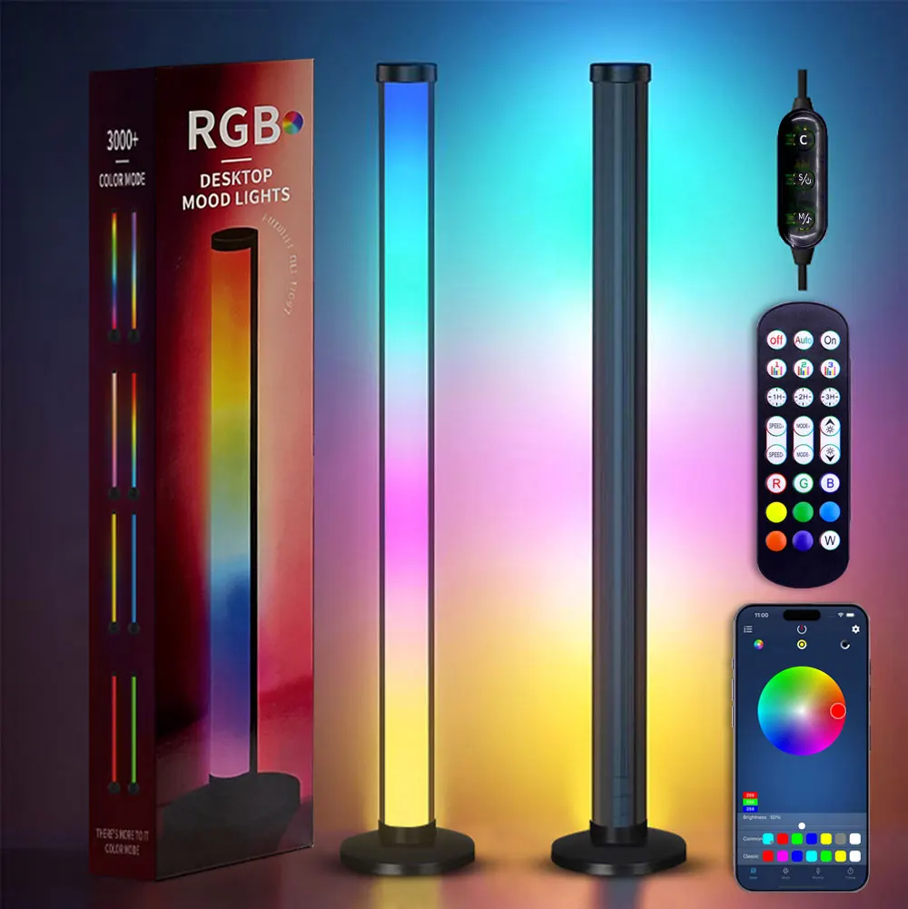 Smart RGB LED Floor Lamp Dual Use – App & Remote Control, Music Rhythm Sync Color Changing Ambient Light for Gaming Setup, Bedroom & Home Decoration