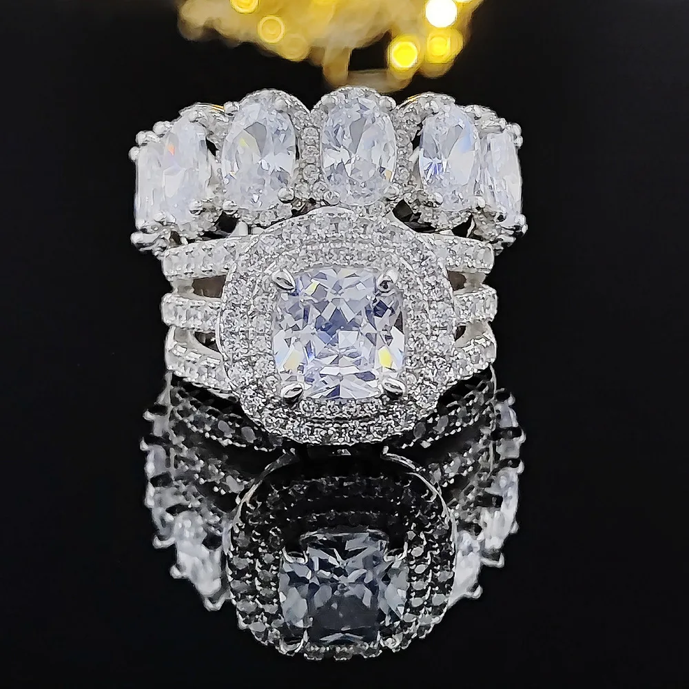 Elegant Antique Design Women Double Rings  Stone Emerald Promise Engagement Wedding Band Rings Antique Party Jewelry