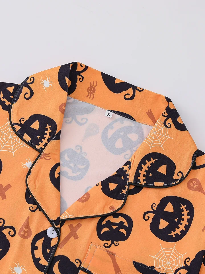 Pigiama Di Halloween Abbinato Per Famiglia – Stampato Con Zucca, Fantasma E Pipistrello – Set A Maniche Lunghe Per Coppie E Bambini - 3