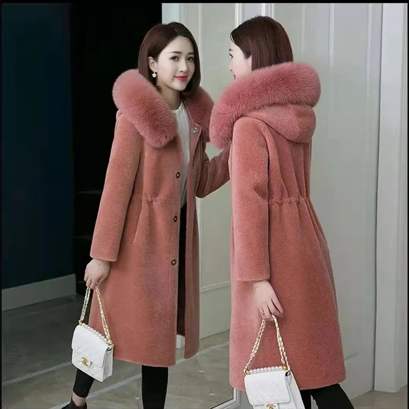 Granule Sheep Shearing Wool Jacket Women Winter NEW Hooded