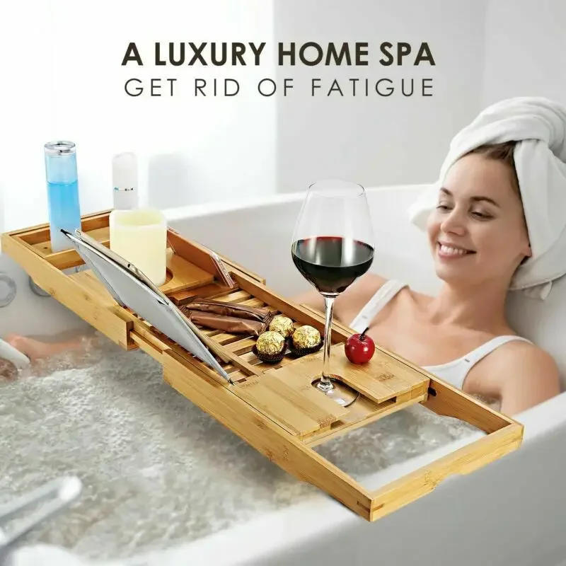 Bathtub Tray Bamboo Bath Tub Rack Bathroom Cloth Tablet Phone Holder Shelf Bamboo Tray Take a Bath Scalable Bathtub Rack