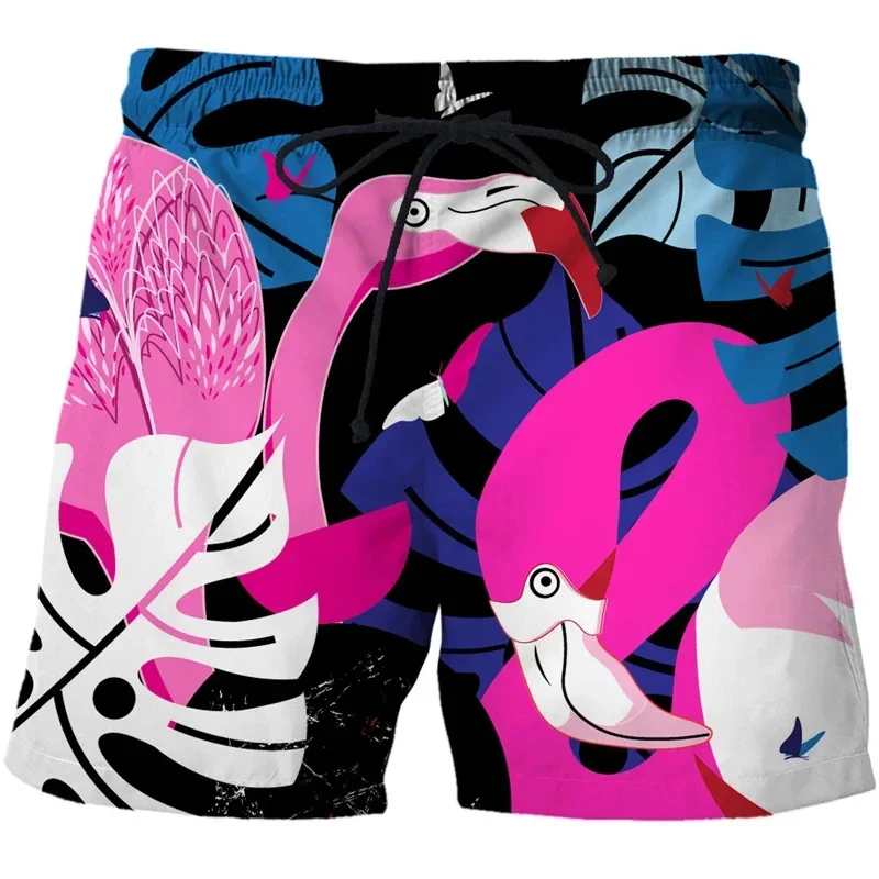 

Шорты мужские пляжные в стиле Харадзюку, милые 3d-принты Фламинго с животными, крутая уличная одежда, плавки для плавания, летние штаны