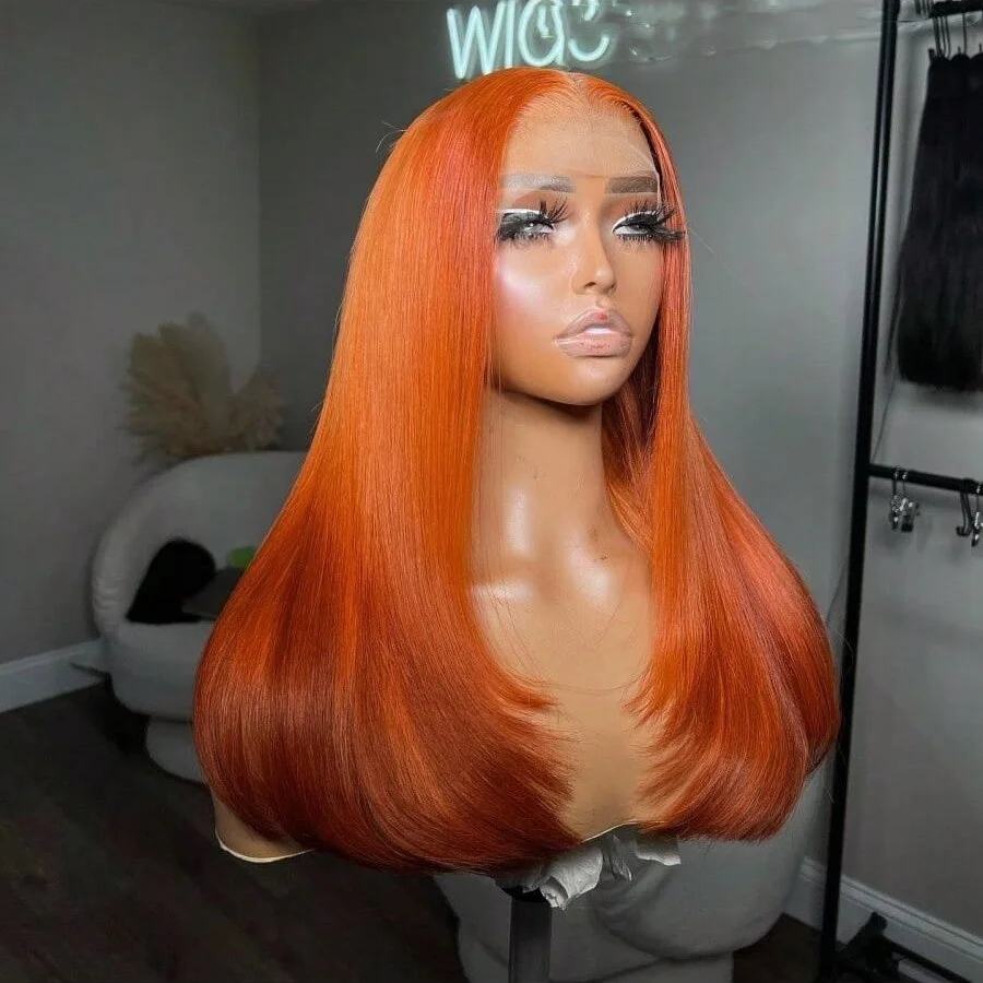 200% 34 Inch Straight Orange Ginger 13x4 Transparent Lace Frontal Wigs Human Hair For Women Pre Plucked With Baby Hair #350 5