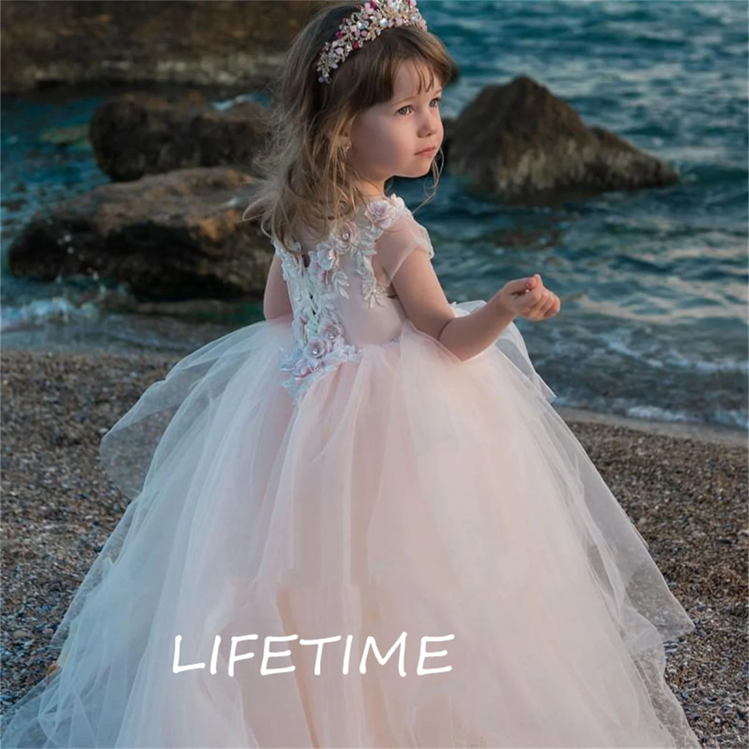 Blush Pink Flower Girls Dresses For Wedding Cheap Lace Flower Ball Gown Girls Pageant Dresses Vestidos De Primera Comunion 2020