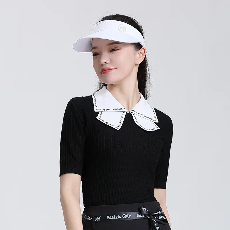 MG Golf Women's Korean Knit Tops Summer Pleated Skirt Lady Sports Short Sleeve Lapel T-Shirt Bowknot Slim Skorts Suit