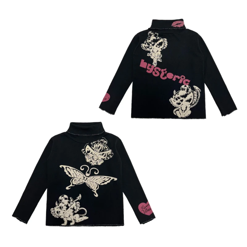 

Spring/Autumn 2023 Trendy Pacifier Pre-loved Butterfly Lip Print High Neck Long Sleeve Base Shirt Children's Tops Neutral Style