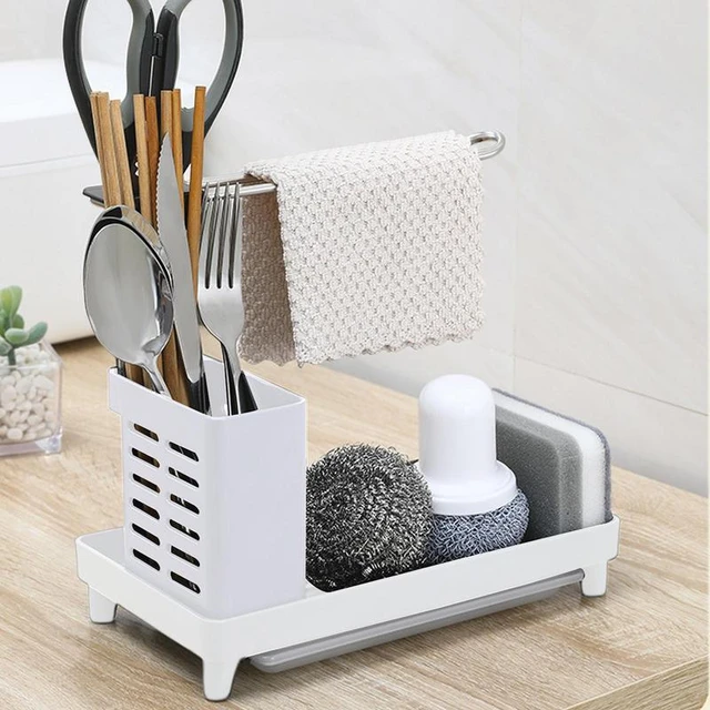  Ozzptuu Organizador de fregadero de cocina de secado  instantáneo para fregadero de cocina, soporte de pedestal de diatomeas con  protección de pies de acero inoxidable para el hogar moderno (gris) 