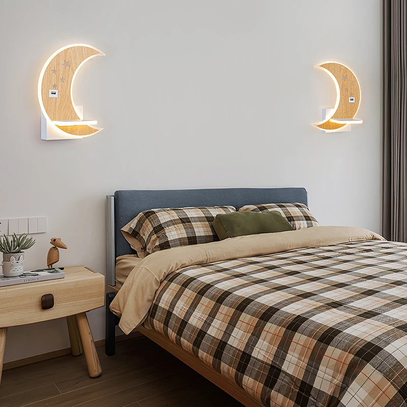 

Bedroom Bedside Moon Wall Lamps Led Eye Protection Reading Lamp Modern Minimalist Children's Room Cloud USB Charging Loft Decor
