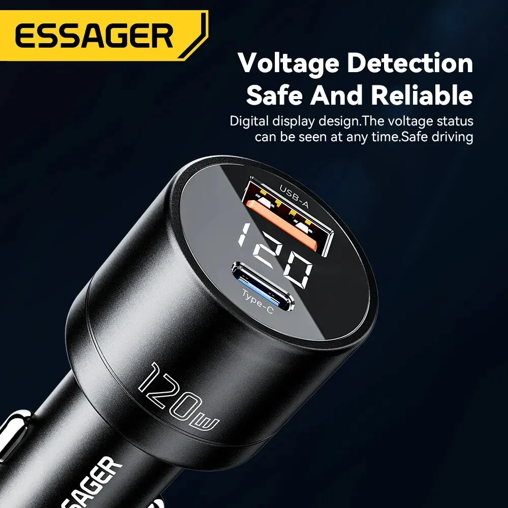 Essager 120W Car Charger Type C QC4.0 USB C Fast Charging 100W PD3.0 for iPhone 15 14 13 12 11 Samsung Xiaomi Macbook Laptop car charger car phone charger