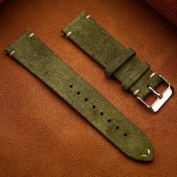 Vintage Genuine Suede Quick Release Watch Straps - Gray, Brown, Black, Beige - 22mm (Green)