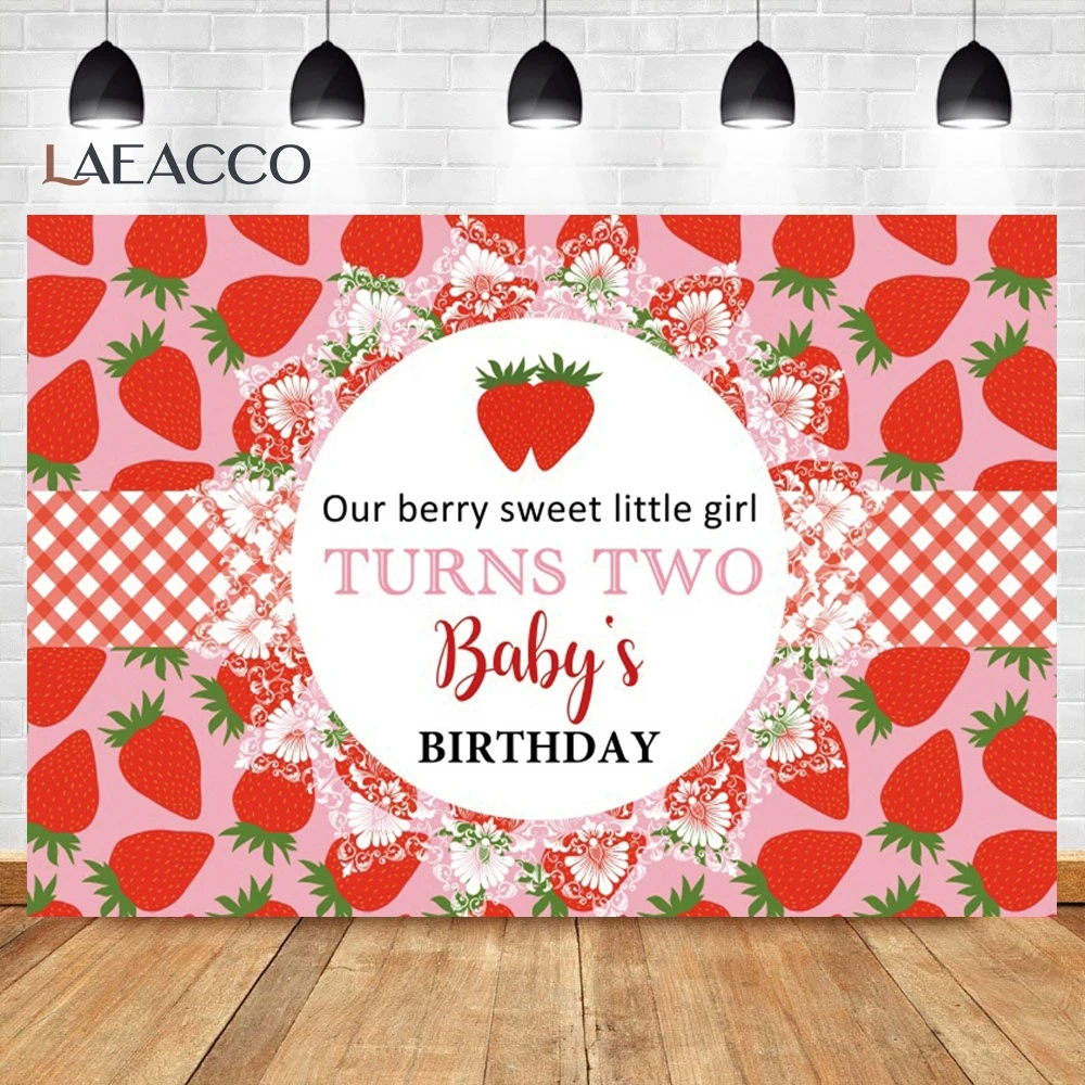 7x5ft Strawberry Backdrop - Pink Watercolor Photo Background For Baby Showers & Parties