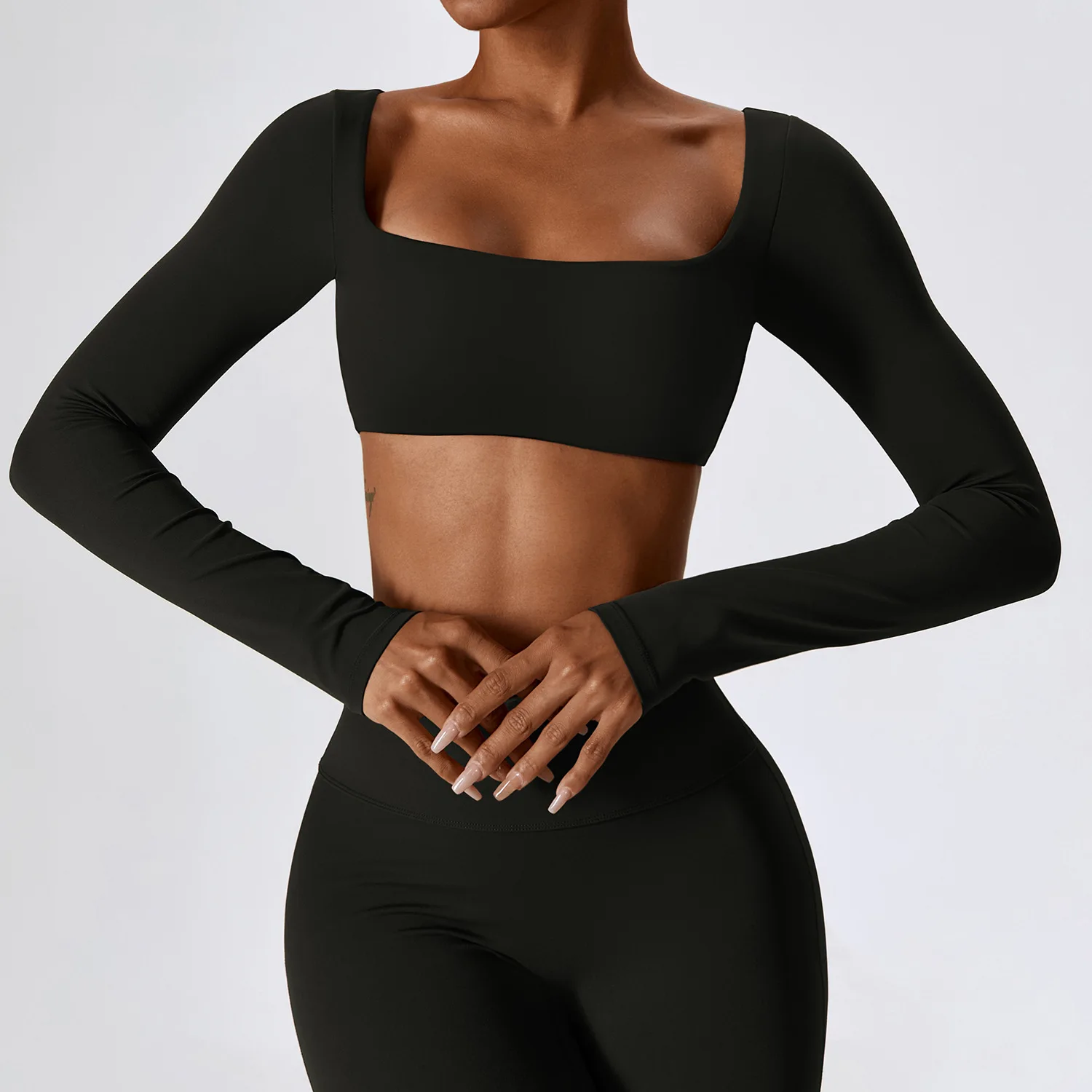 Women's Quick-Dry Long Sleeve Padded Workout Crop Top