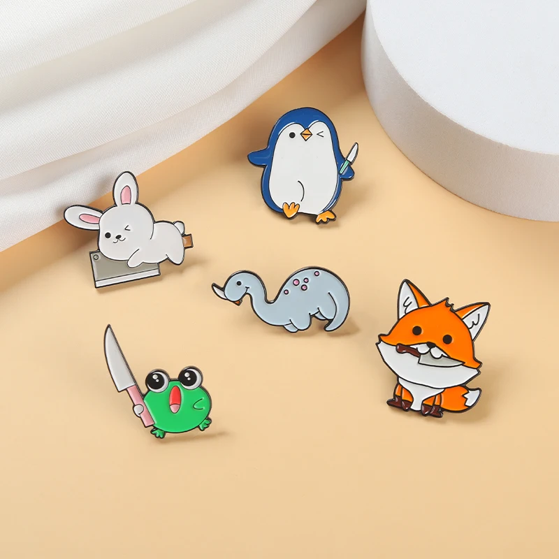 Cute Fox Penguin Brooch Lapel Pin Cartoon Animal Enamel Pins Badge