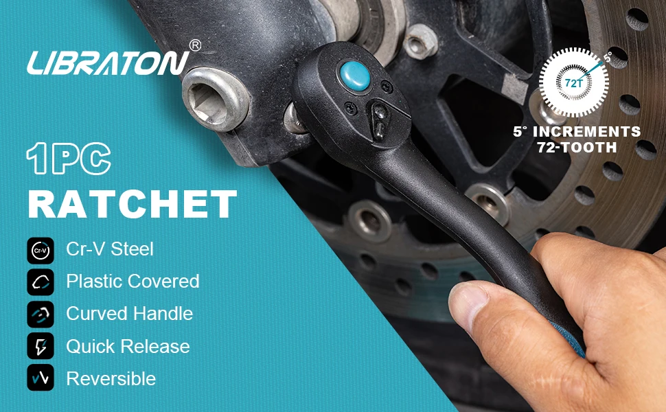 Description Picture 2 of itemLIBRATON 3/8 Inch Ratchet Set, Ratchet Handle with Teardrop Head, Comfort Grip, Quick-Release Ratchet Set, Reversible Design