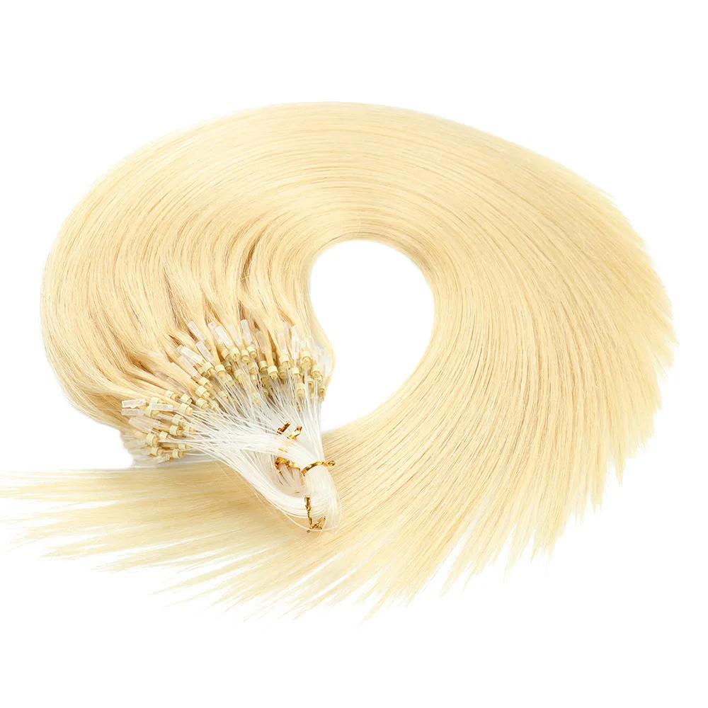 Straight Human Hair Extensions for Women 50pcs Fishing Line Hair Extension Brazilian Remy Micro Loop Invisible #613 Color